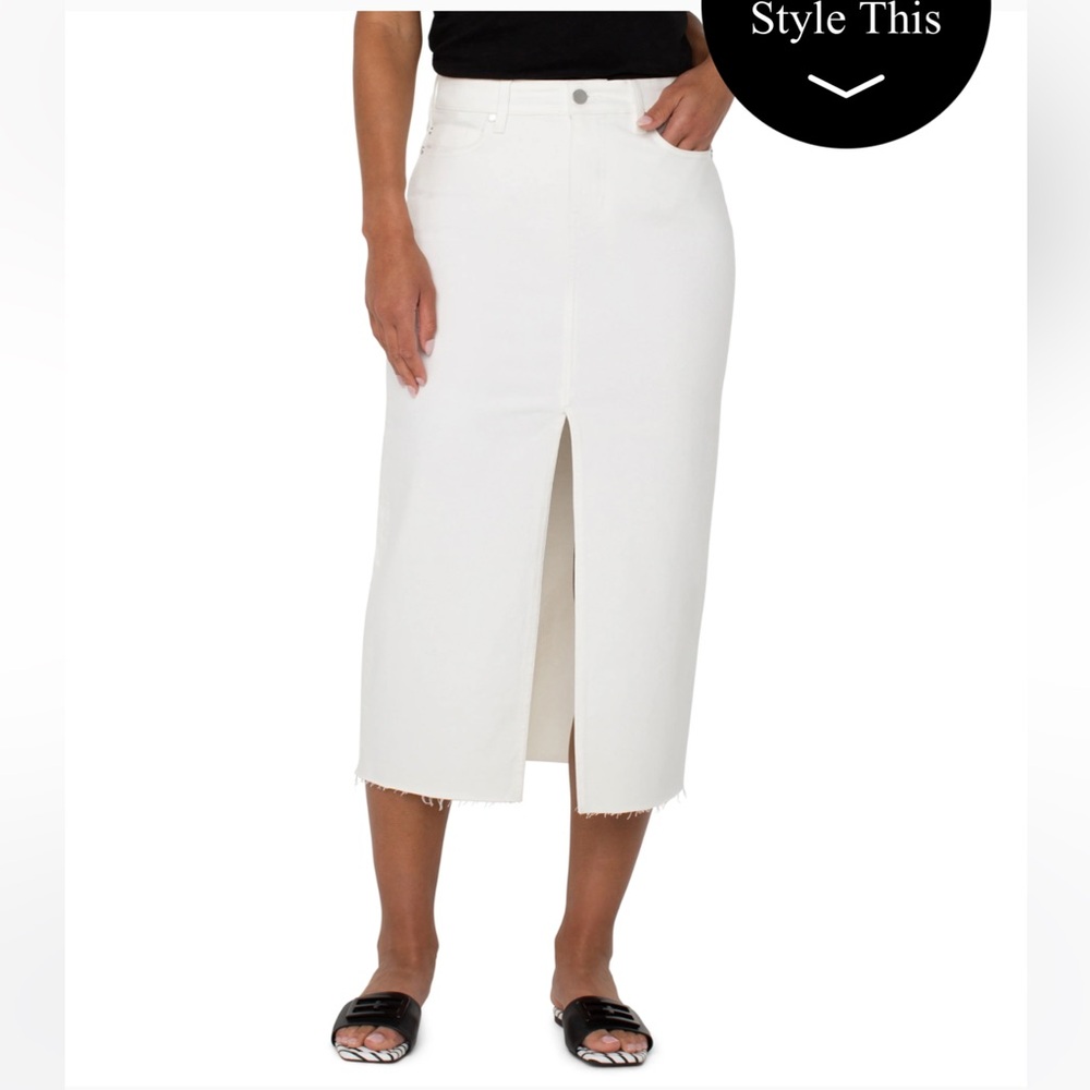 Cream Midi Pencil Skirt with Slit for Casual Wear
